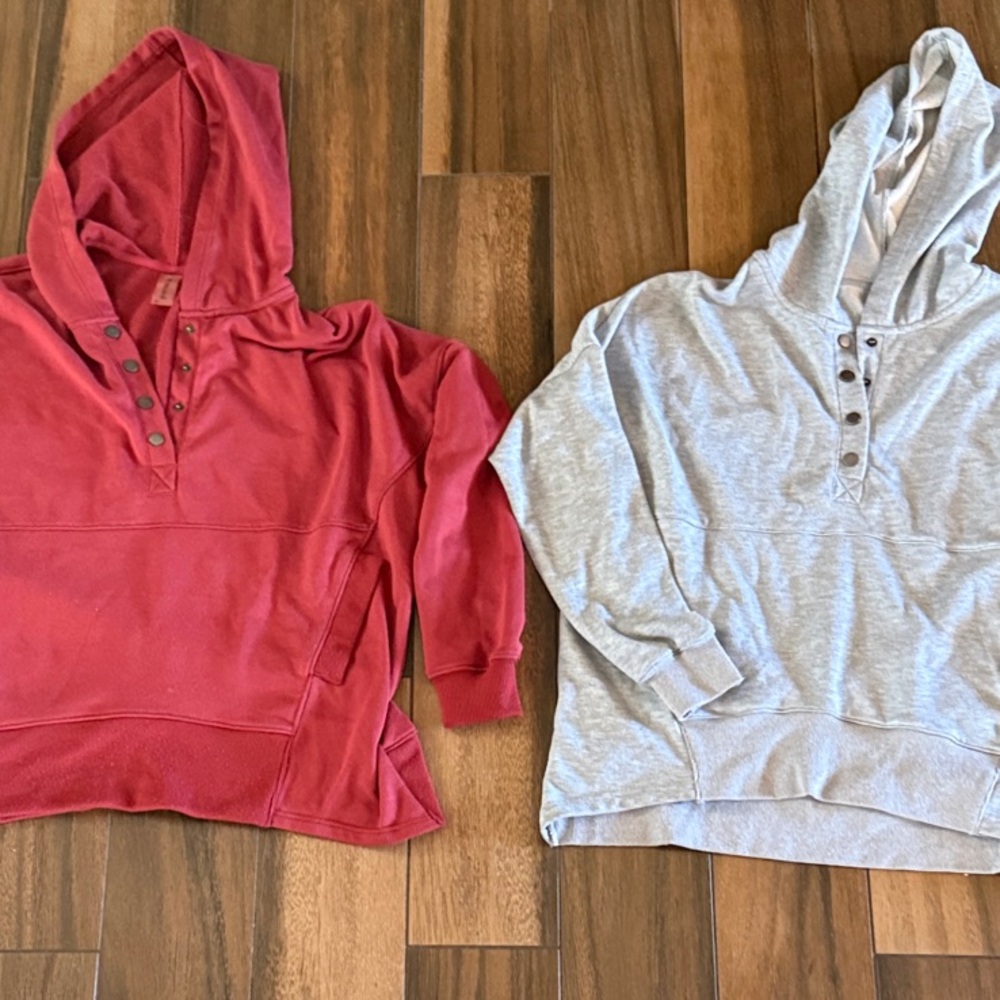 Revival oversized Cozy Hooded Pullover Sweatshirt Duo- Red & Light Gray
